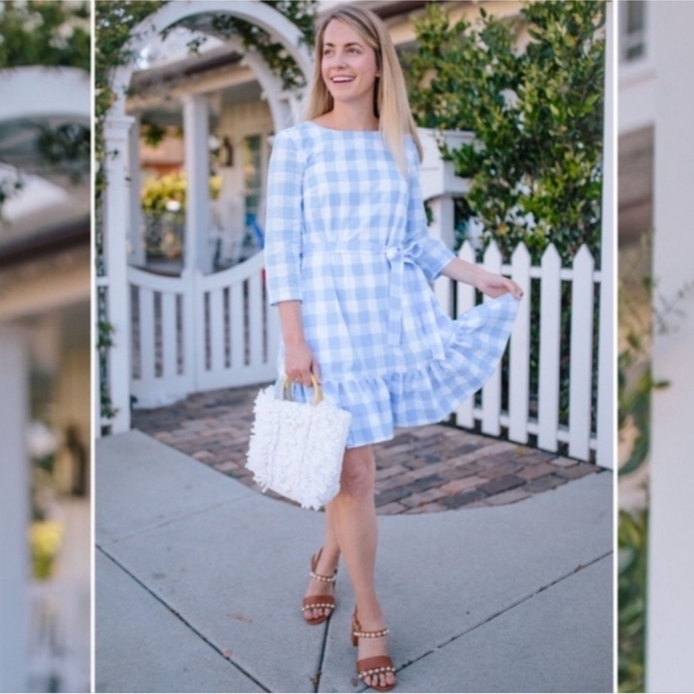 Light Blue Gingham Ruffle Hem Dress - Brand: